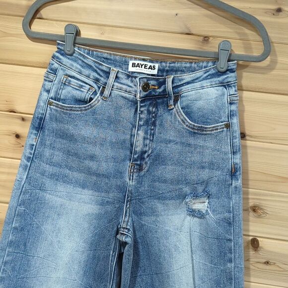Bayeas Jeans Womens 26 High Rise Wide Leg Crop Light Wash Distressed - Picture 2 of 11